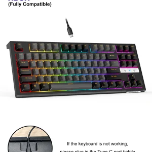 NPET 87 Keys RGB Mechanical Keyboard, Wired 20+ Backlit Modes, Suitable For Gaming And Office