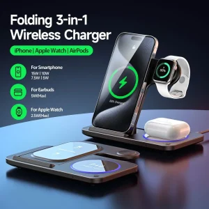 30W LED Fast Wireless Charger Stand 3 in 1 Foldable Charging Station