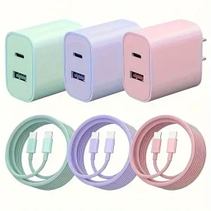 Fast Charger Block Dual Port Power Adapter with 6FT Cable Type C Fast Charging
