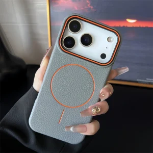 Frosted Hit Color Lichee Pattern Magnetic Phone Case
